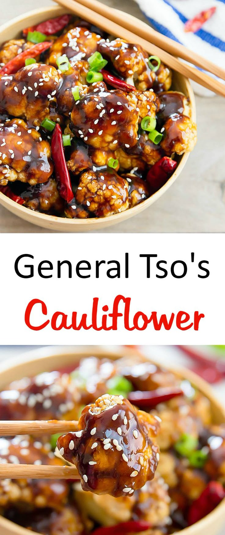 the ingredients for general tots'cauliflower are shown in this collage