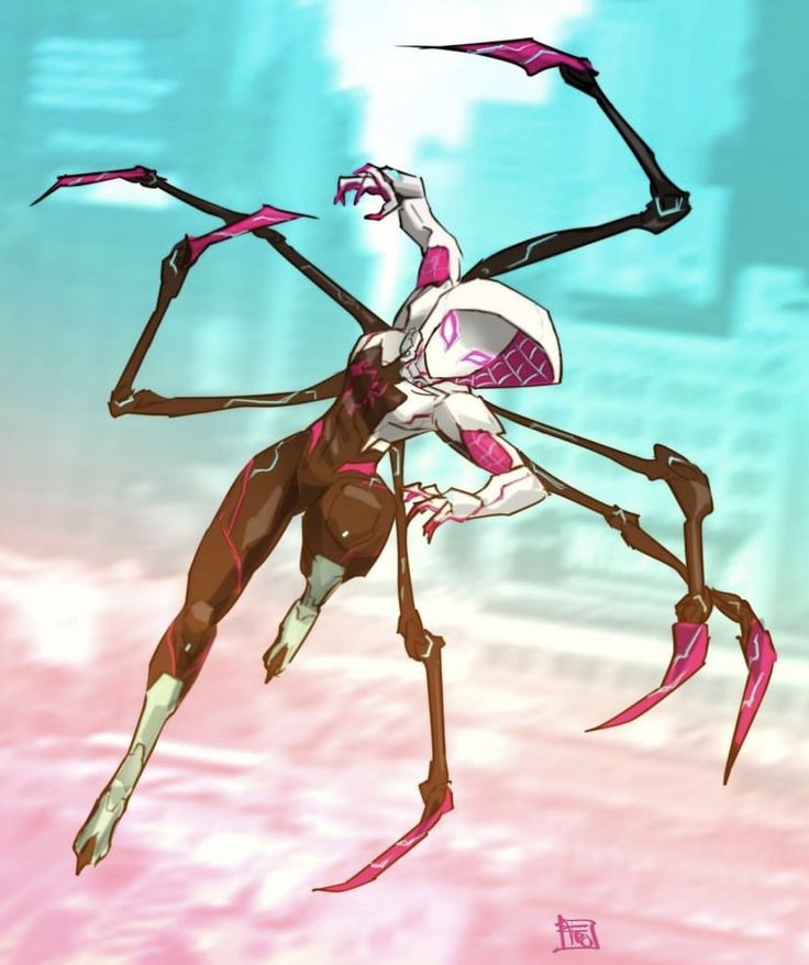 an animated image of a giant spider with pink and white stripes on it's legs