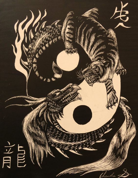 Pin to save it later. Visit the site #martialarts #kingfu #taichi #fitness #health #wellness Dragon Tiger Tattoo, Tigre Y Dragon, Yin Yang Dragon, Ying Yang Art, Dragon Tattoo Meaning, Ying Yang Tattoo, Tiger Dragon, Chinese Dragon Tattoos, Yin Yang Art