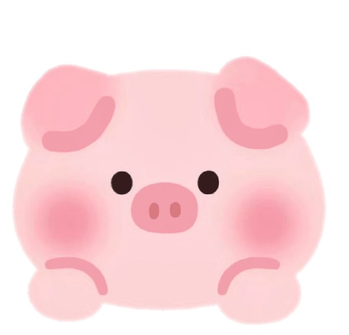 a pink pig with black eyes sitting down