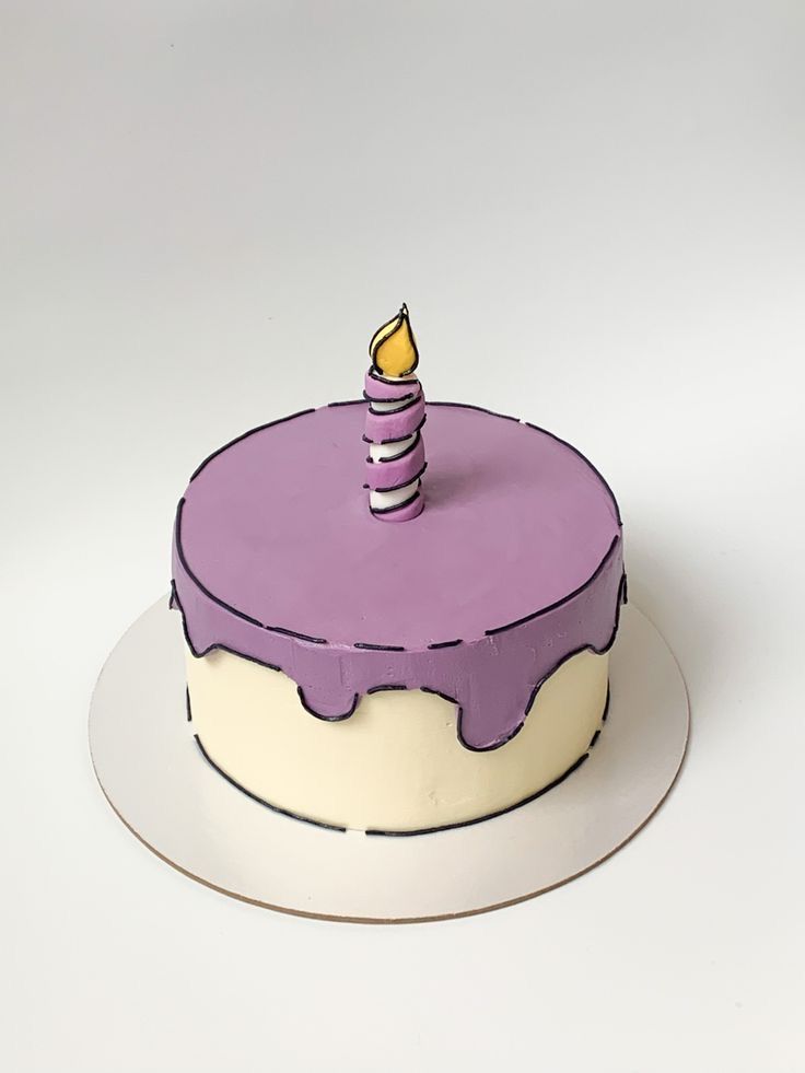 a purple cake with a candle on top