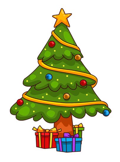 a christmas tree with presents under it, on a transparent background png clipart