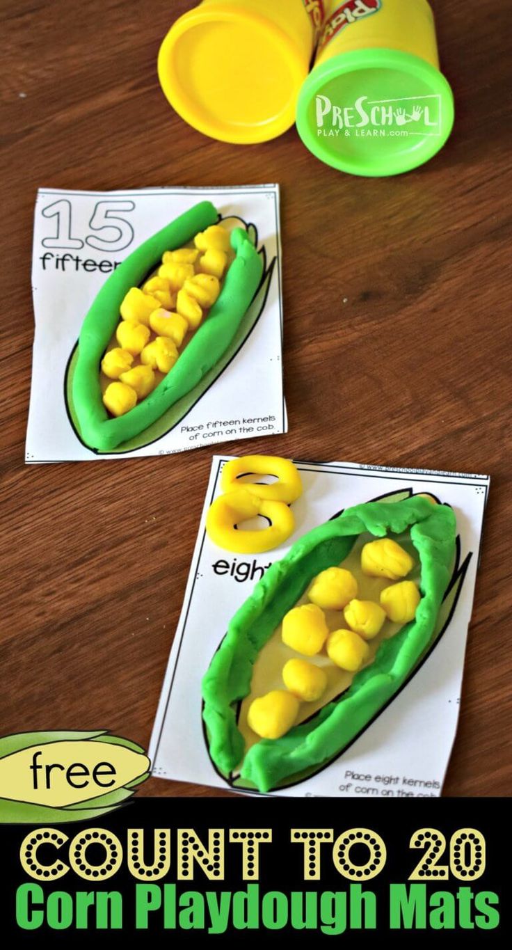 corn on the cob playdough mats with free printables for counting to 20