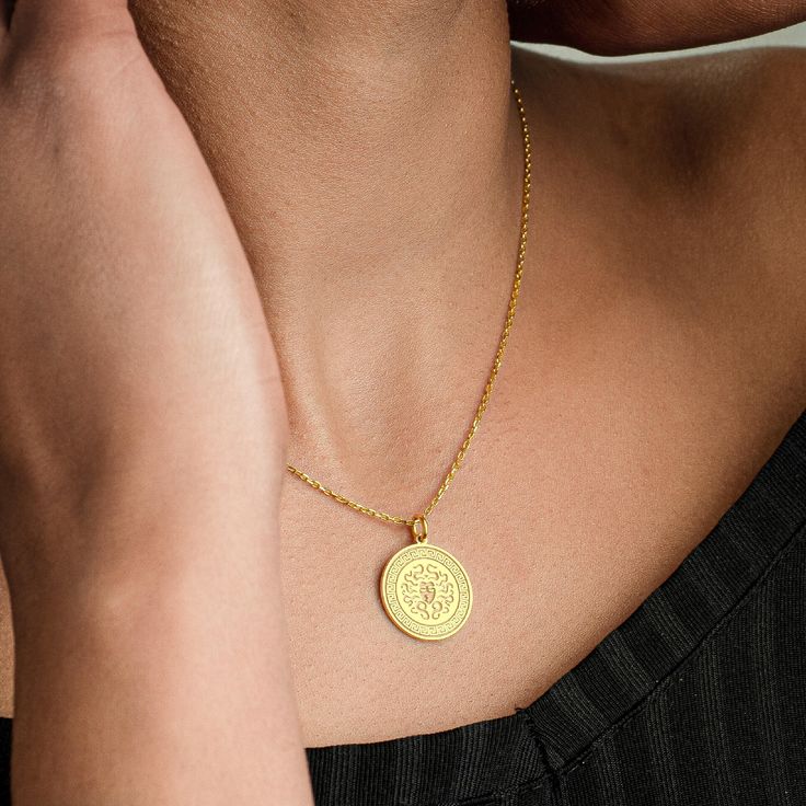 Greek Medusa Pendant Coin Necklace, a masterpiece of handmade solid gold and snake jewelry inspired by mythology. This unique piece is perfect for anyone who admires ancient Greek culture and seeks an elegant gift for her. The pendant showcases the fierce yet captivating image of Medusa, not only a beautiful necklace but a symbol with deep confidence as well. MEDUSA NECKLACE * Mystique of ancient mythology around your neck with a Medusa necklace featuring an intricately designed medusa pendant, Greek Medusa, Gold Snake Jewelry, Medusa Necklace, Medusa Pendant, Custom Coins, Greek Culture, Ancient Mythology, Gold Necklace Simple, Gold Coin Necklace