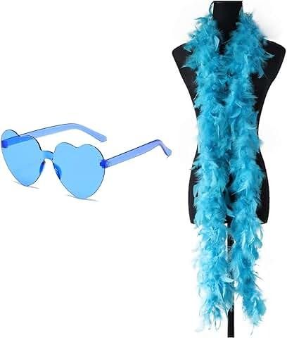 a mannequin wearing sunglasses and a blue feathered scarf