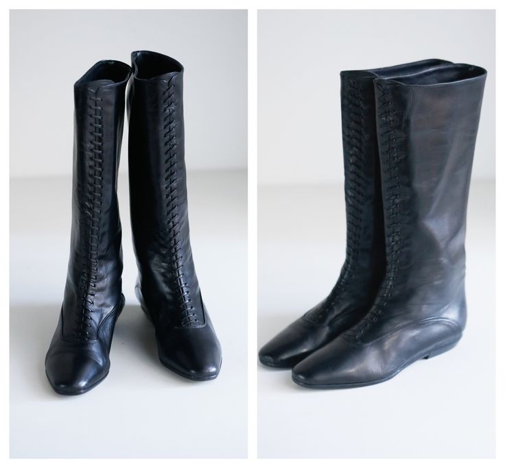 The most incredibly buttery soft leather, black boots with faux lace up detail. Flat heel and pull on style. They are in like new condition and have been resoled. Marked Size: 36 Made in Italy. Black Leather Tall Boots, Leather Black Boots, Leather Tall Boots, Unique Handbags, Tall Leather Boots, Brown Suede Jacket, Vintage Boots, Fashion High Heels, Black Leather Boots