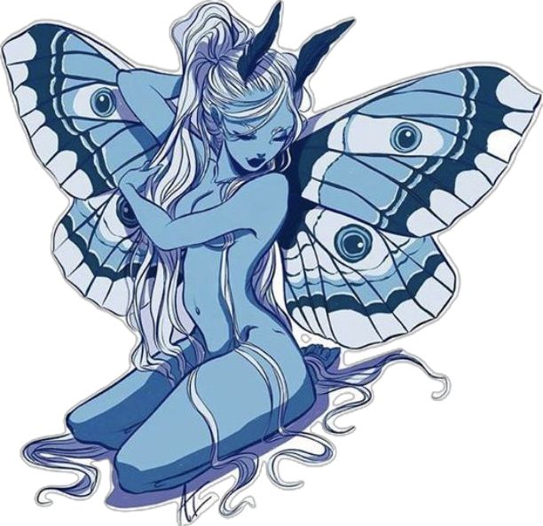 a blue fairy sitting on top of a butterfly