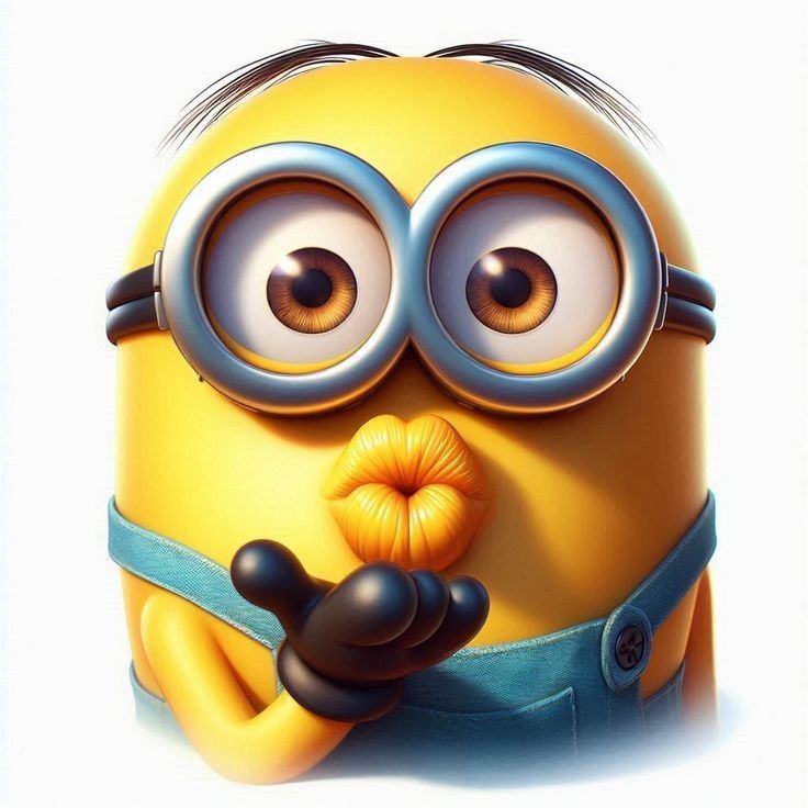 a yellow minion with big eyes holding a finger in it's right hand