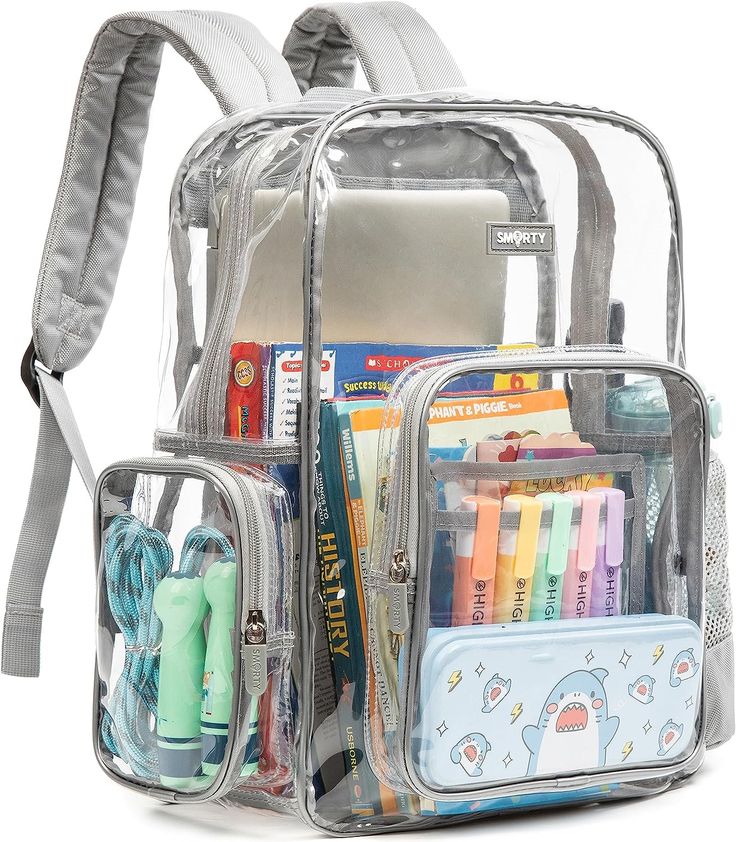 Clear Bookbag, Backpack Designs, Transparent Backpack, Clear Backpack, Classic House Exterior, Transparent Bag, Clear Bag, Pencil Boxes, Lunch Bags