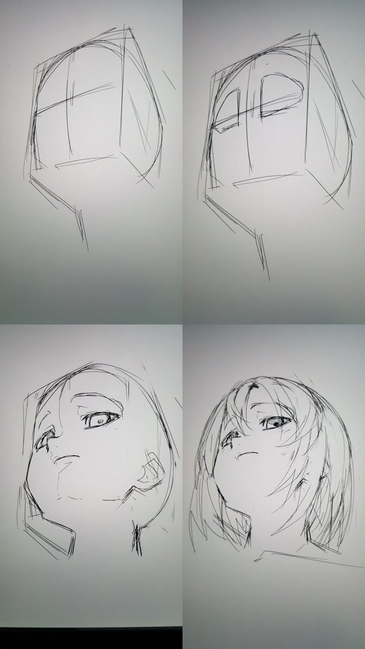 four drawings of different shapes and sizes of faces