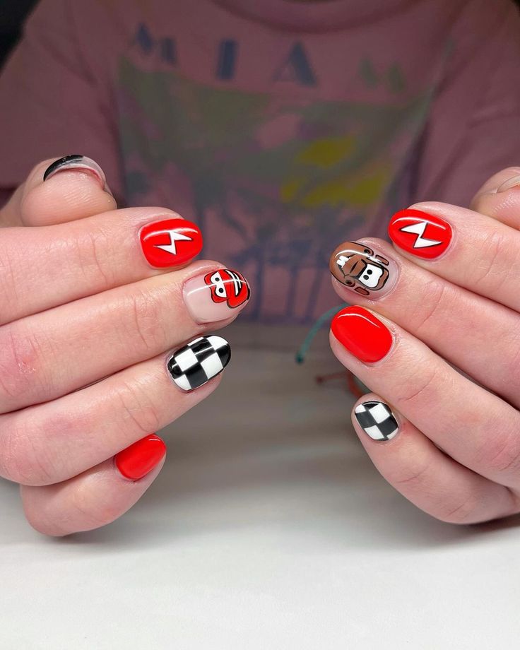 9 Pixar Nail Ideas That We Can't Get Enough Of - That Disney Fam Western Easy Nails, Cars Nails Disney, Toy Story Nails Acrylic, Lightning Mcqueen Nails, Hulk Nails, Finding Nemo Nails, Nemo Nails, Nail Ideas Disney, Balloon Nails