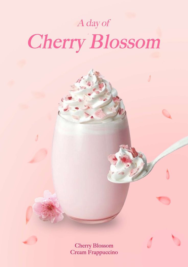 a pink poster with whipped cream and flowers on it