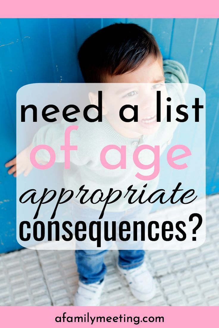 a little boy standing in front of a blue door with the words need a list of age appropriate consequents?