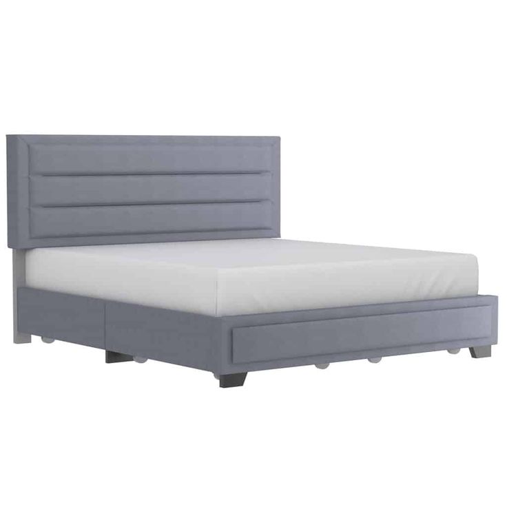 Russell 78&quot; King Platform Bed w/Storage Drawers in Grey King Upholstered Bed, Modern Platform Bed, King Platform Bed, Tufted Bed, Leather Side Chair, Platform Bed With Storage, Living Room Tv Stand, King Headboard, Storage Ottoman Bench