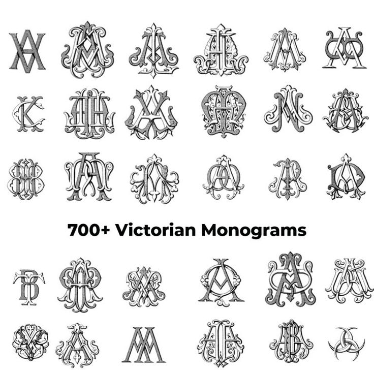 the various monograms are shown in black and white, including letters that appear to be