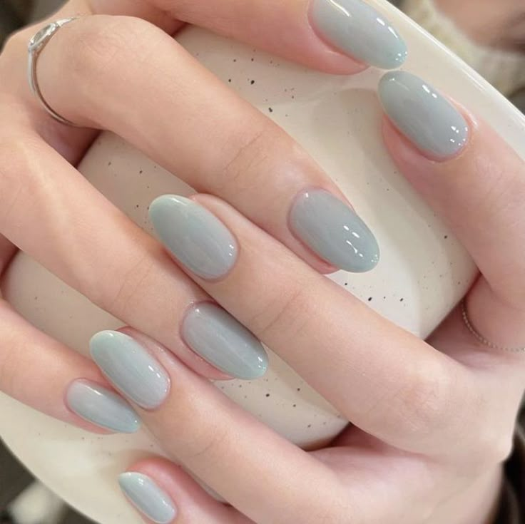 @riu_nail Blue Nails Pastel, Simple Nail Sets, Short Simple Nail, Nails Pastel Blue, Korean Nail Polish, Nail Polish Jelly, Pastel Blue Nails, Glitter Toe Nails, Jelly Nail Polish