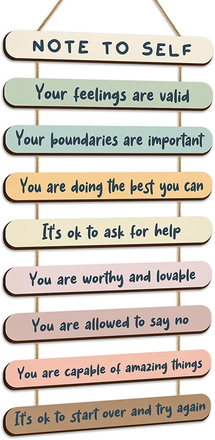 Affirmations Wall Decor, Therapy Office Ideas, Counseling Room, Sticky Notes Quotes, Psychology Office, Counselling Room, Health Reminders, Counseling Office Decor, Counseling Tips