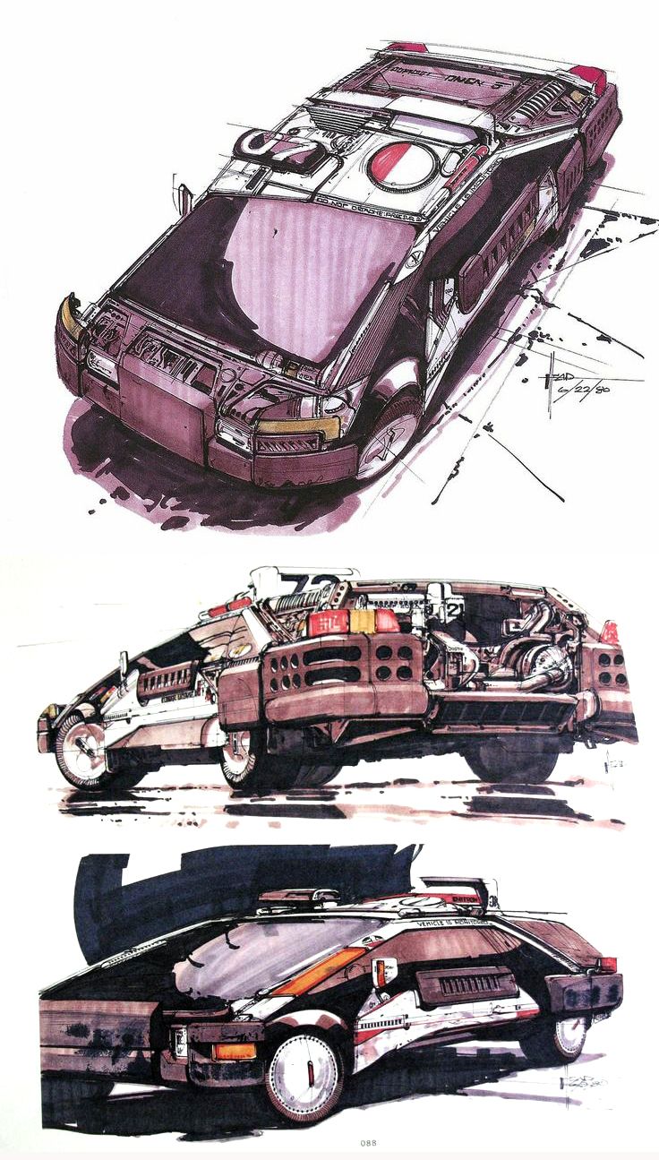 two drawings of an old car and a new one, each with different parts on it