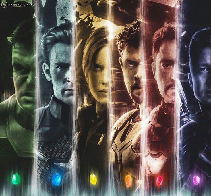 an image of the avengers movie characters in different colors and sizes with lights on them