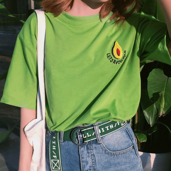 Buy Lets LETS AVOUCOOLE EMBROIDERY GREEN WHITE COTTON T-SHIRT Cheap Trendy Aesthetic Clothes and Grunge Tumblr Apparel Store. Korean Style. Free Shipping Worldwide Avocado T Shirt, Fashion 90s, Korean Fashion Trends, Cheap Shirts, Green Outfit, Green Tshirt, Embroidery Fashion, Green Shirt, Mode Vintage