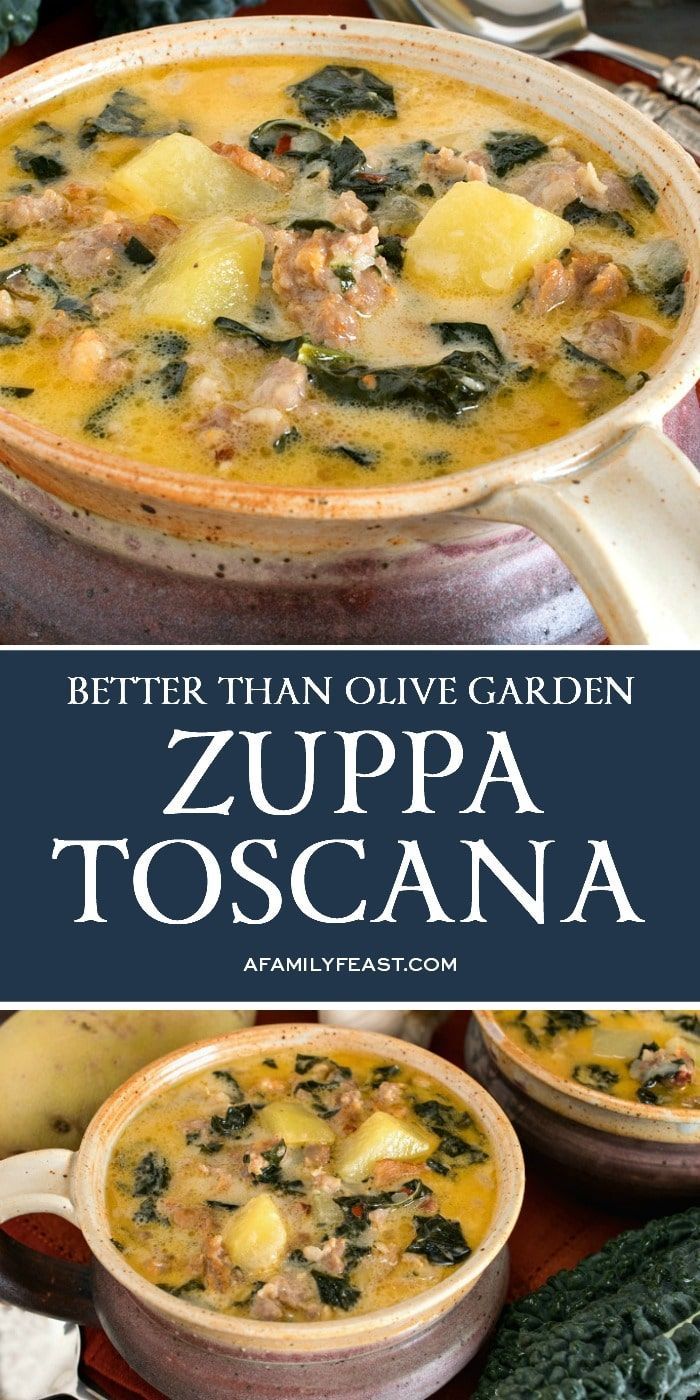 the recipe for zupa toscana is shown in two bowls with spinach and cheese