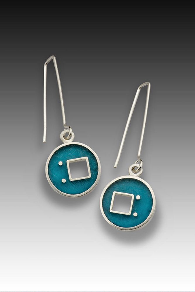 Silver & Resin Earrings - Sterling silver construction with cast resin and hand-fabricated ear wire. Nickel-free Sterling Silver Fusion Earrings, Fusion Sterling Silver Earrings With Ear Wire, Modern Soldered Sterling Silver Earrings, Turquoise Soldered Sterling Silver Earrings, Simple Silver Jewelry, Handcrafted Silver Jewelry, Bijoux Fil Aluminium, Silver Jewellery Online, Fine Silver Jewelry