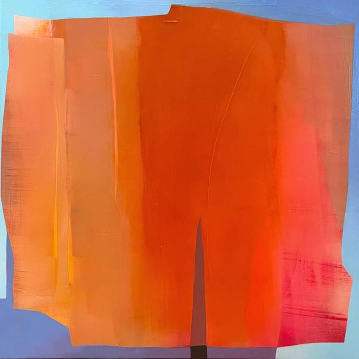 an abstract painting with orange and blue colors