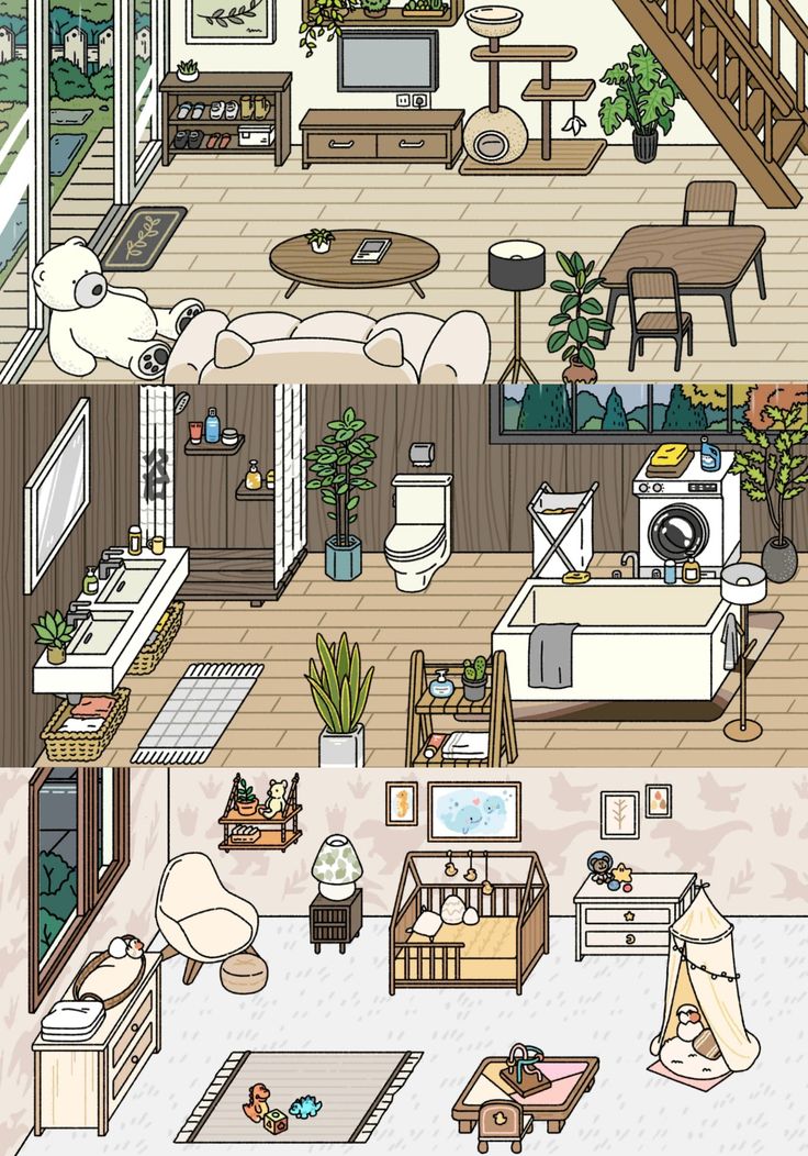 an aerial view of a living room and kitchen