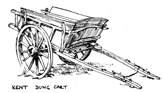 a drawing of an old wooden cart with wheels and spokes on the front wheel