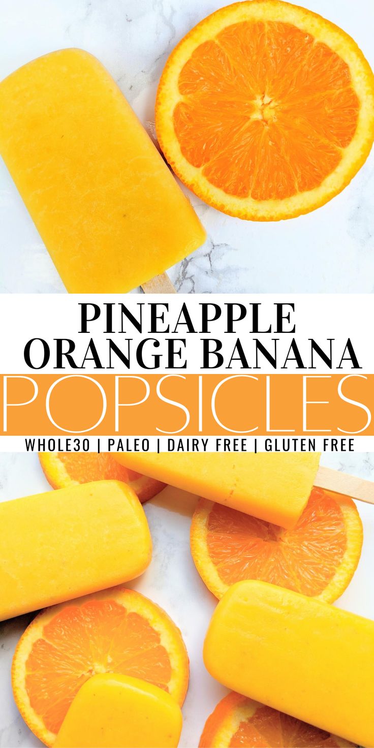 orange banana popsicles with text overlay