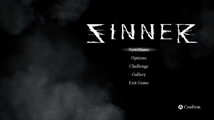 the title screen for sinner, an upcoming video game from steampunk studios