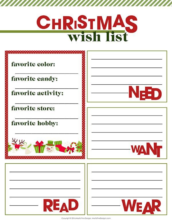 christmas wish list with red and green lettering