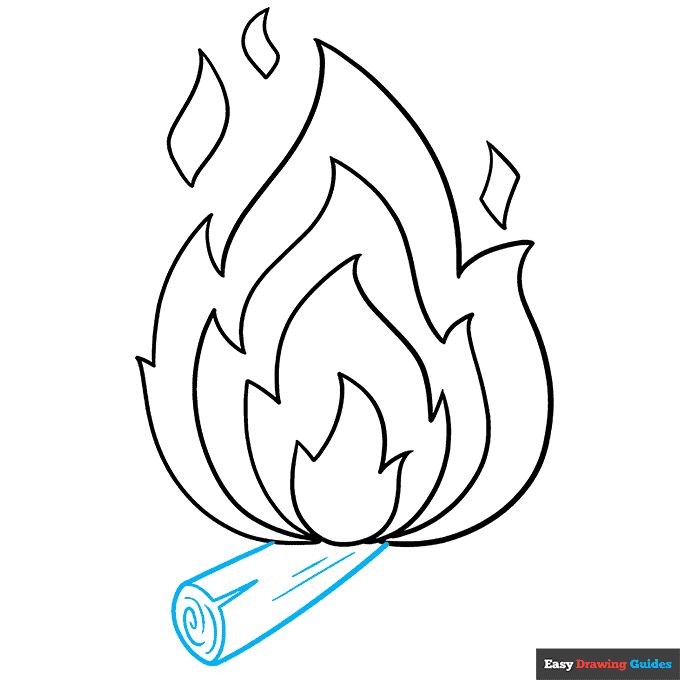 a drawing of a fire with flames coming out of it