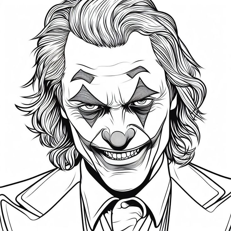 a drawing of the joker from batman comics, drawn in black and white with an ink pen