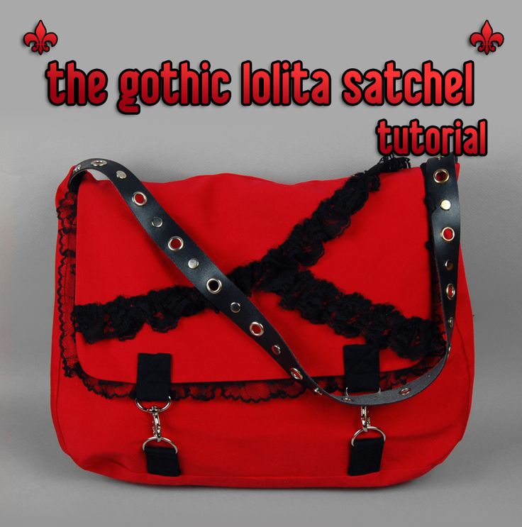 a red purse with black straps and the words, the gothic goth satchel tropical