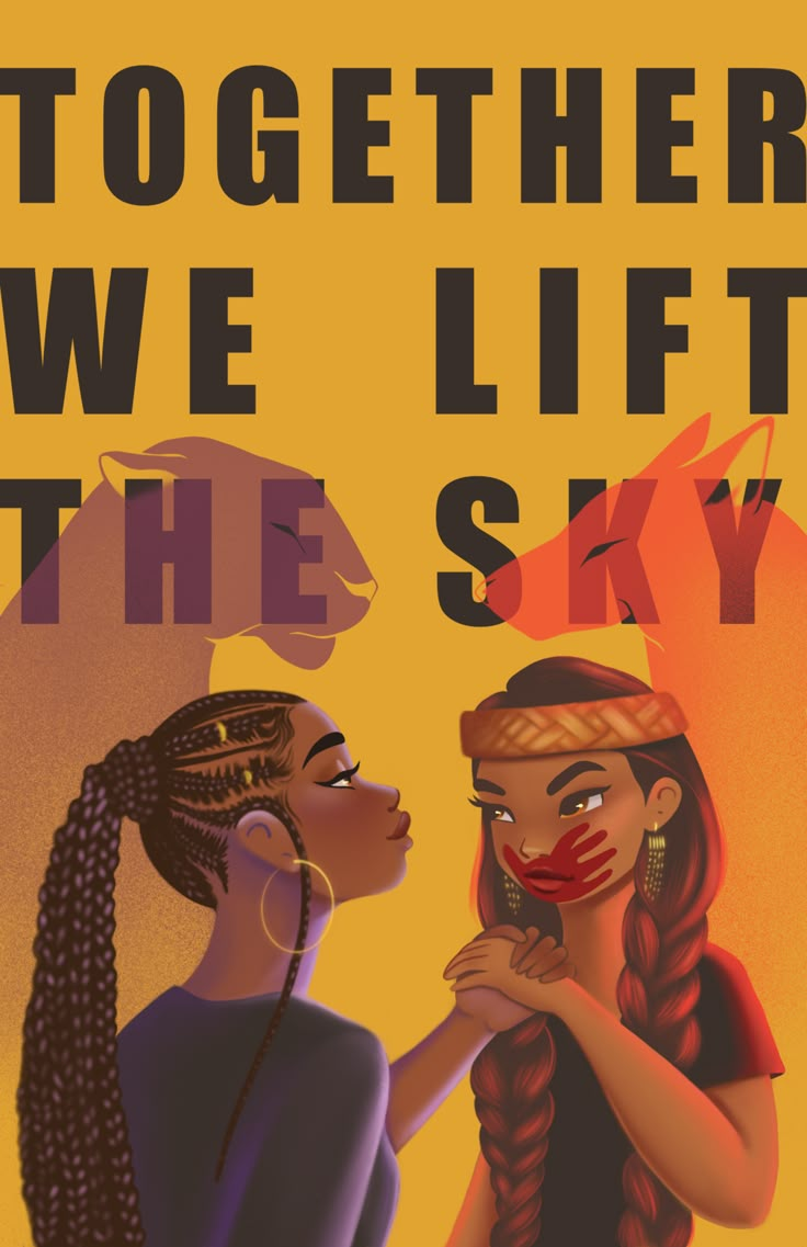 an image of two women looking at each other with the words together we lift the sky above them