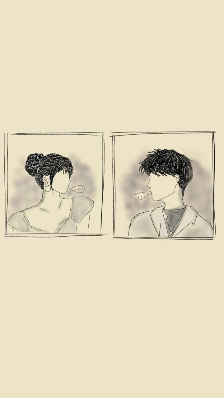 two drawings of people with different hair styles, one is looking at the other side