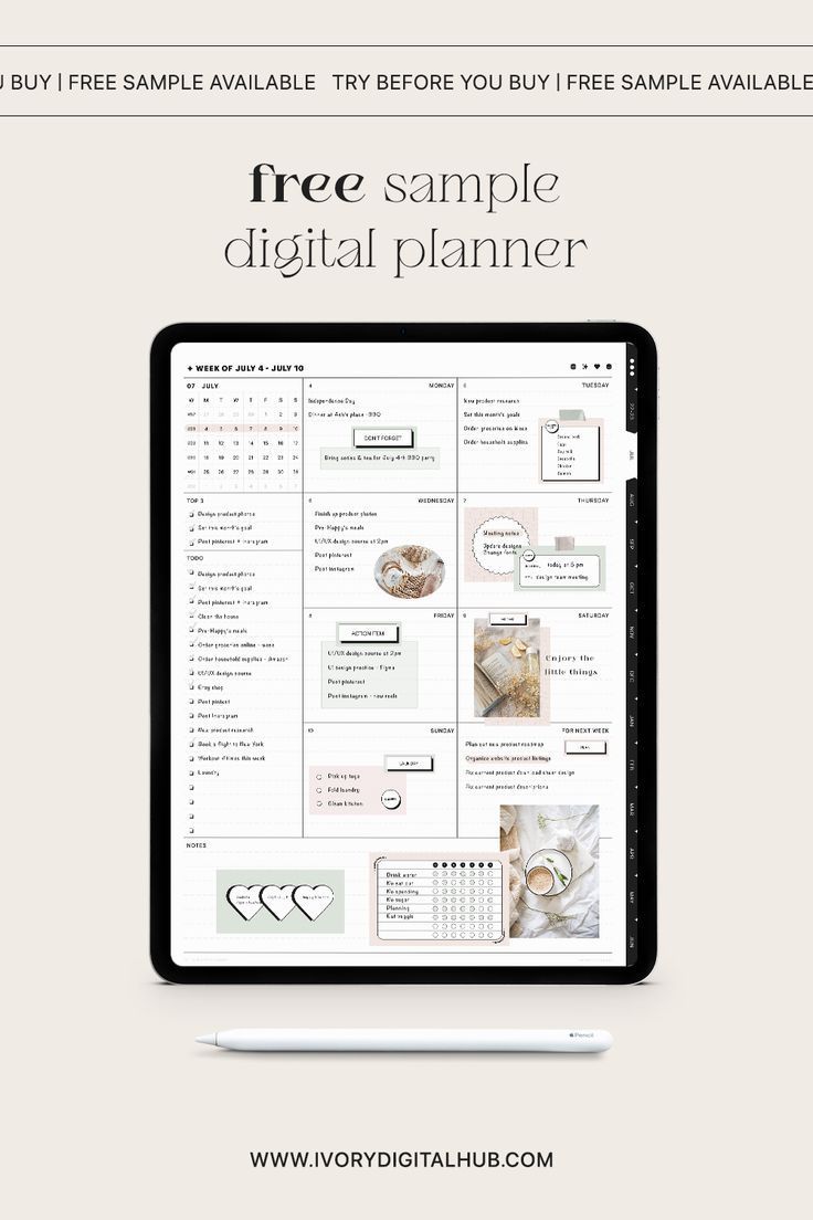 a computer screen with the words free sample digital planner on it and an image of a laptop