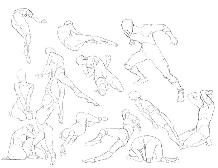 a line drawing of people doing different poses