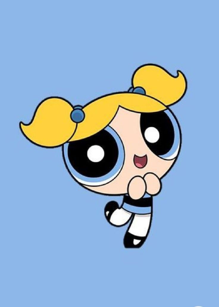 the powerpuff girl cartoon character flying through the air with her head tilted back