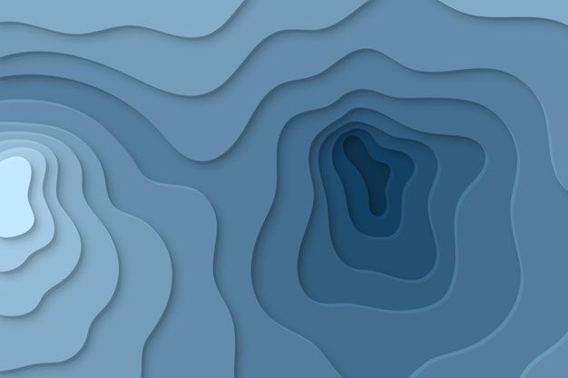 an abstract blue background with wavy lines and shapes in the center, as well as a circular hole