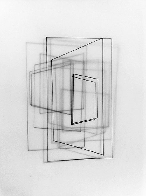 an image of a black and white drawing with lines on it's side, in the middle of which is a rectangleed square