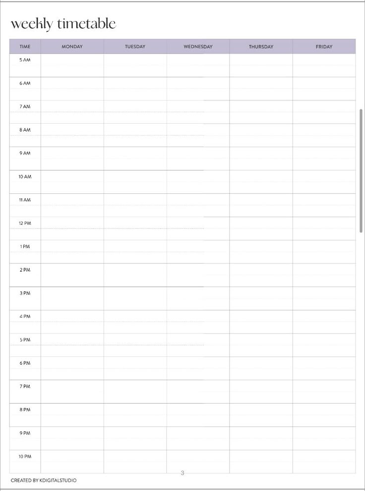 the printable weekly timetable is shown in purple