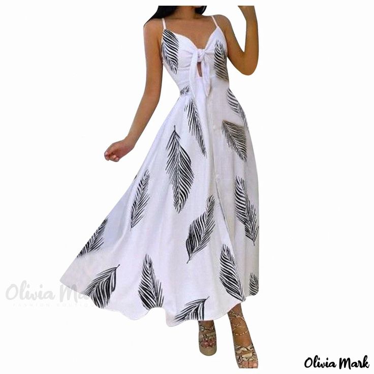 Olivia Mark - Chic Floral Patterned Long Gown with Slipping Tie-Up Design Womens Holiday Fashion, Printed Beach Dresses, Long Halter Dress, Floral Halter Dress, Sleeveless Outfit, Sling Dress, Self Design, Long Summer Dresses, Design Fabric