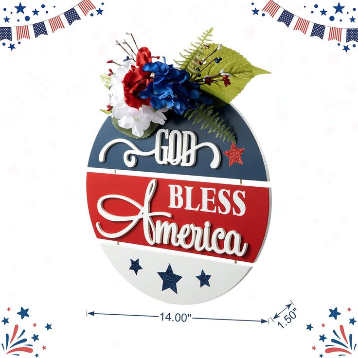 an american flag ornament with the words god, bless america