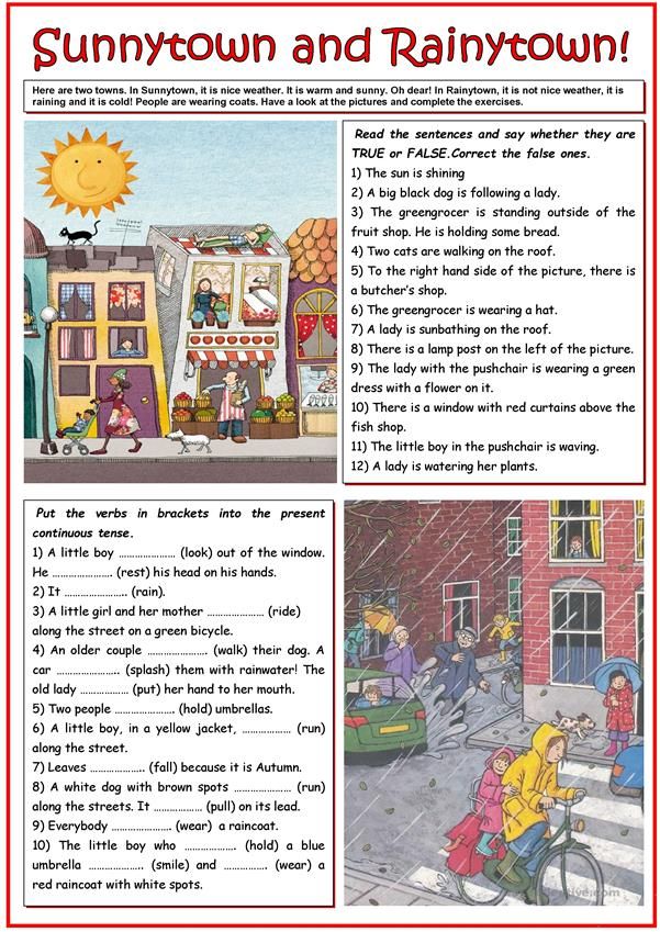 the sun and rain town worksheet is shown in this page, which shows an image