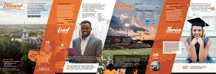 the brochure is designed to look like an orange and black college graduation program