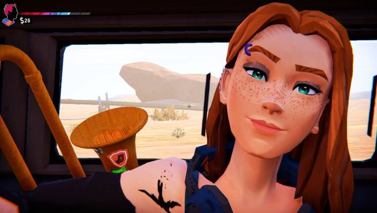 a woman with freckles on her face sitting in the back of a truck