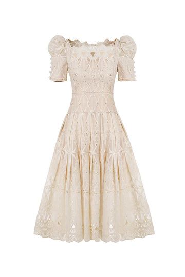 Isabella A-line Leg Of Mutton Sleeved Lace Midi Dress | MEAN BLVD Leg Of Mutton Sleeve, Mean Blvd, Lace Midi, Lace Midi Dress, Queen Anne, Timeless Classic, Designer Collection, Classy Outfits, Online Fashion