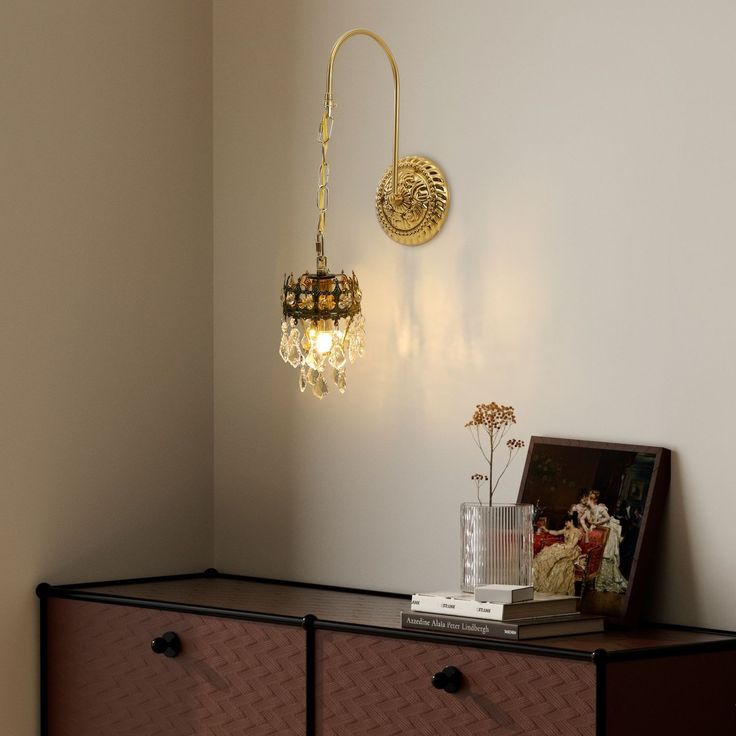 a lamp that is on top of a dresser